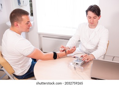 Patient nerves testing using electromyography at medical center