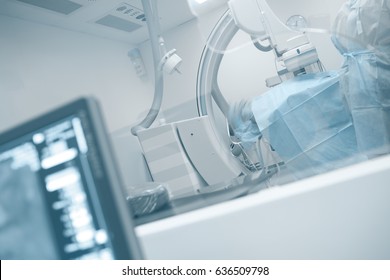 Patient On the table in X-ray operating room (Cath lab)