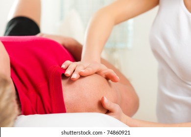 Patient at the physiotherapy doing physical exercises