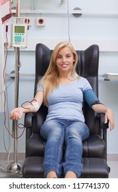 Patient Receiving A Blood Transfusion In Hospital Ward