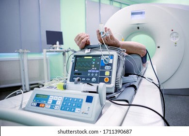 Patient undergoing MRI in Hospital. Medical Equipment and Health Care.