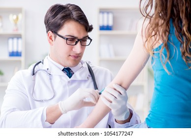 Patient Visitng Doctor For Annual Flu Shot Inoculation For Preve