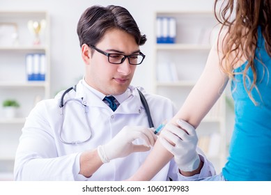 Patient Visitng Doctor For Annual Flu Shot Inoculation For Preve