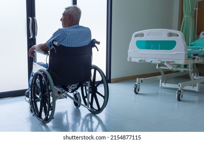 Patients sitting on wheelchairs have depression. Man patient in a wheelchair is discouraged
