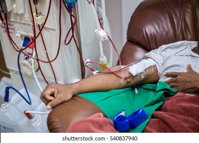 Patients taking blood dialysis in the hospital.