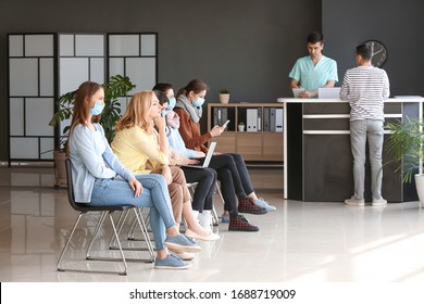 Patients waiting in hall of clinic