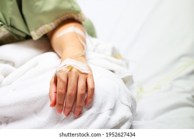 Patients Women Give Salt Water On Hospital Bed.