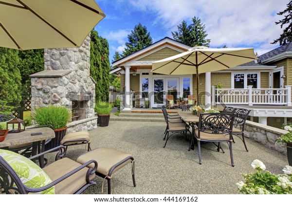 Patio Area Stone Fireplace Concrete Floor Stock Photo Edit Now