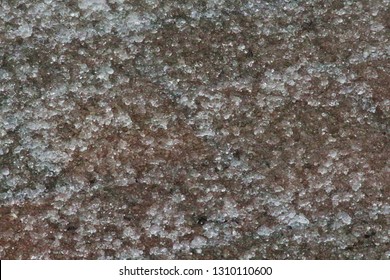 Patio Bricks Covered In A Layer Of Sleet After An Ice Storm In Wisconsin, USA