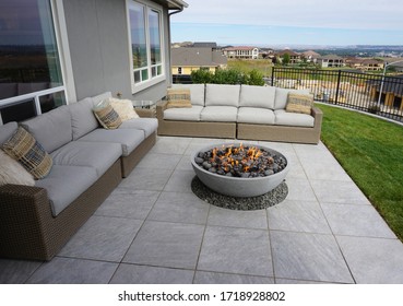 Patio fireplace with seating area                          