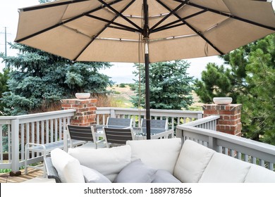 Patio Of A Luxury Single-family Home Furnished With Modern Furniture.