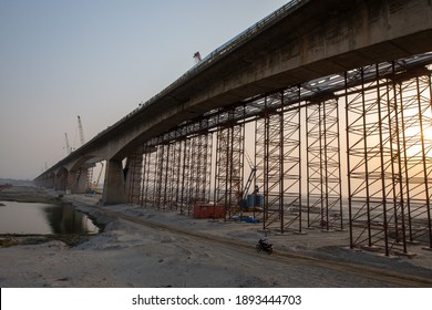 Patna, Bihar, India, 15 April 2019: On Going Reconstruction Work Of  Mahatma Gandhi Setu Bridge Over The River Ganga.  