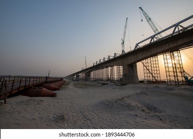 Patna, Bihar, India, 15 April 2019: On Going Reconstruction Work Of  Mahatma Gandhi Setu Bridge Over The River Ganga.  