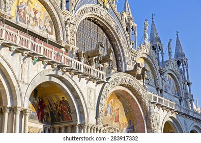 The Patriarchal Cathedral Basilica Of Saint Mark At The Piazza San Marco. St Mark's Square, Venice, Italy