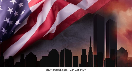 Patriot Day banner template. September 11 Memorial Day for the United States of America concept. Remembrance Day for the Victims of the Terrorist Attacks. Patriot Day photo collage.