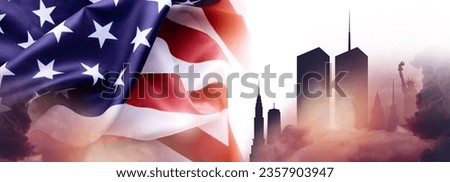 Patriot Day banner template. September 11 Memorial Day for the United States of America concept. Remembrance Day for the Victims of the Terrorist Attacks. Patriot Day photo collage.