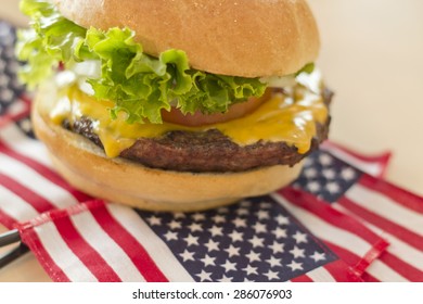 Patriotic American Flag Cheeseburger For American Patriotism Celebration Food Image