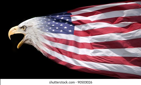 Patriotic Bald Eagle Blended With US Flag