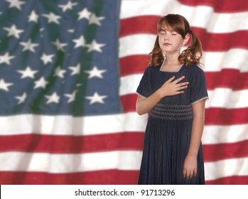 Patriotic Child Saying Pledge of Allegiance to the Flag