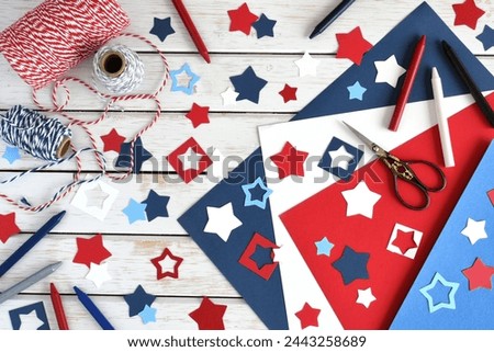 Patriotic crafting supplies red white blue paper stars for making cards or decorations
