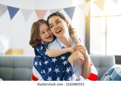 Patriotic Holiday Happy Family Mom Daughters Stock Photo 2165485551 ...