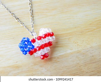 Patriotic July 4th USA US American National Flag Heart Pendant Necklace Jewelry