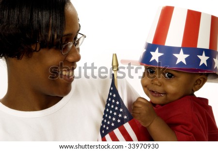 Patriotic mom and son