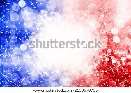 Patriotic red white and blue glitter sparkle confetti background for party invite, July 4th 14 fireworks burst, memorial flag pattern, USA fourth 4 sale, elect president vote or labor day border frame