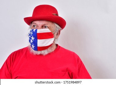 Patriotic Veteran Wearing An American Flag Face Mask For Love Of Country And Self Protection.