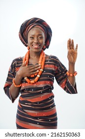 Patriotic Young Nigerian Woman Dressed In Yoruba Attire