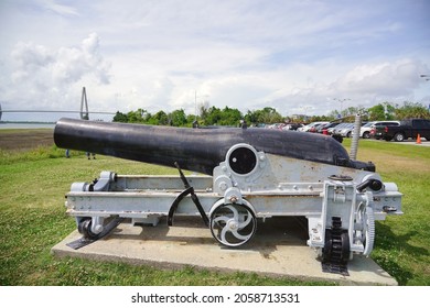 Patriots Point, South Carolina, Jun 3, 2021: View Of Old Canon                               