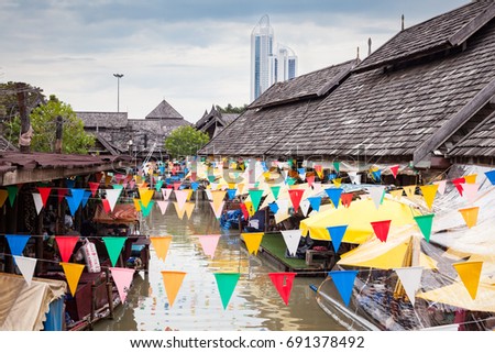 Pattaya city floating open air market in the southeast asian country of Thailand.
