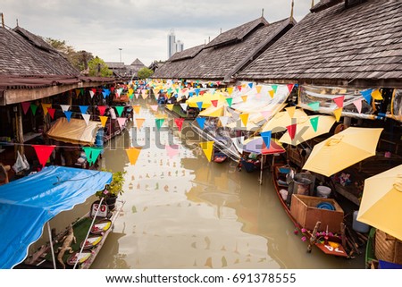Pattaya city floating open air market in the southeast asian country of Thailand.
