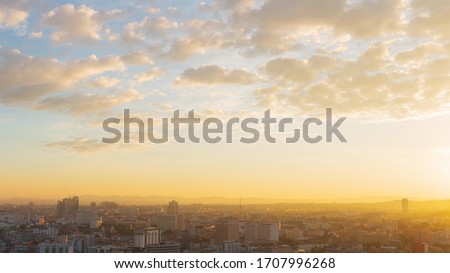 The Pattaya city in the morning with golden light. The morning sun of Pattaya city.