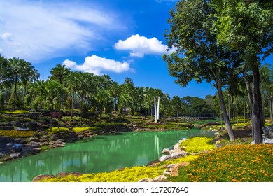 Pattaya. Nong Nooch Garden. View Of The Suspension Bridge.