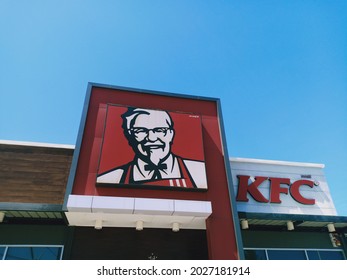 PATTAYA, THAILAND - AUGUST 18, 2021: Big KFC sign with blue sky.
