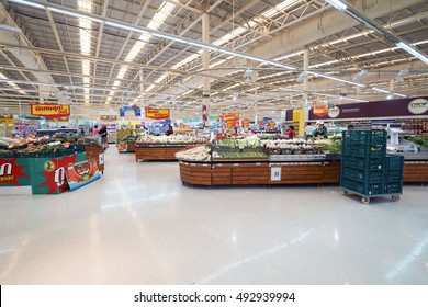 PATTAYA, THAILAND - FEBRUARY 22, 2016: inside of the Tesco Lotus hypermarket in Pattaya. Tesco Lotus is a hypermarket chain in Thailand operated by Ek-Chai Distribution System Co., Ltd.