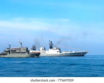 Pattaya, Thailand - November 9, 2017, Navals in activity of fleet review on warship running on sea on the 50th anniversary ASEAN international fleet review 2017 drill in Pattaya, Thailand