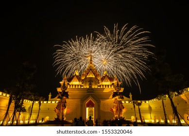 Pattaya,Chonburi,Thailand: November,6,2019 ,Fireworks Showing At Legend Siam Pattaya.