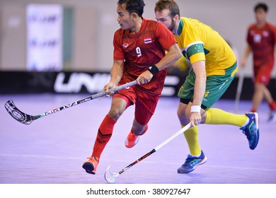 PATTAYA,THAILAND FEB5:Phoosinoi Sattaya of Thailand in action during the Men's World Floorball Championships Qualifications 2016 between Thailand and Australia on February5,2016 in Thailand