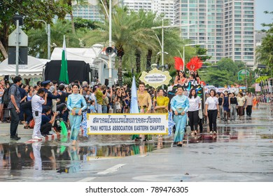 Pattaya,Thailand - November 19,2017: The Hotels Association Eastern Chapter Parade Marching On The 50th Anniversary ASEAN International Fleet Review 2017 To Promote Tourism In Pattaya City Of Thailand