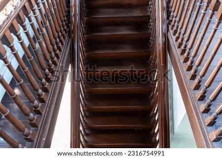 Pattern and background of old brown wooden stair way