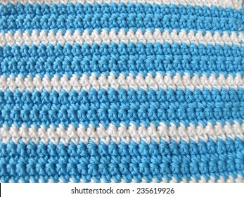 Pattern Background From Single Crochet Stitch In White And Blue