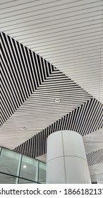 A pattern of a building's ceiling