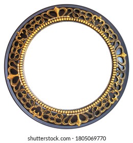 Pattern in a circle with gold elements on a brown background isolated on white