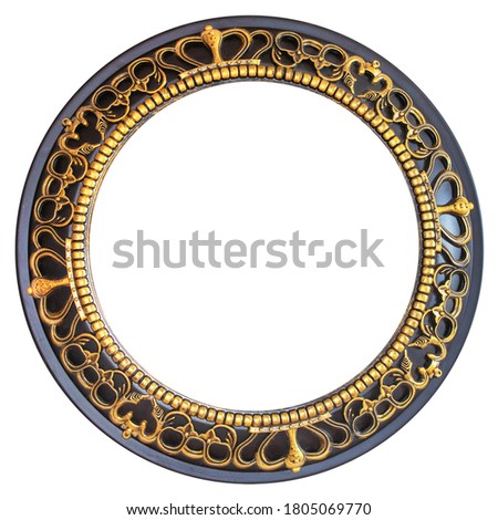 Pattern in a circle with gold elements on a brown background isolated on white