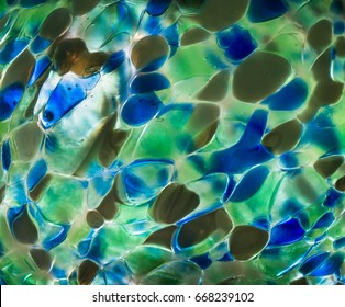 Pattern And Design Of Blue And Green Hand Blown Glass
