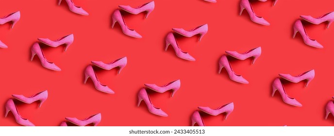 Pattern for design with pink high-heels on red background - Powered by Shutterstock