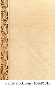 Pattern Of Flower Carved Frame On Wood Background