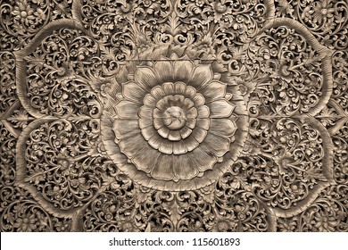 Pattern Of Flower Carved On Wood Background